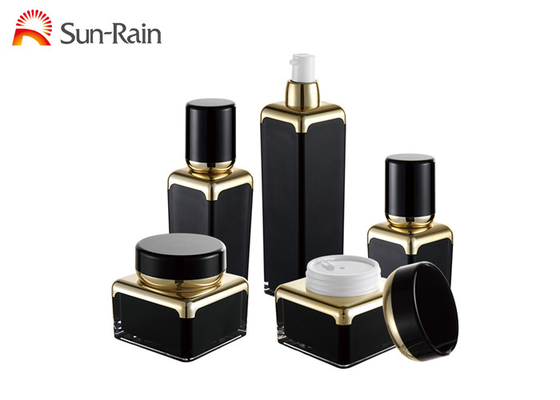 Black Square Acrylic Jars Untuk Kemasan Cream Kosmetik Mewah 30ml 50ml SR2366
