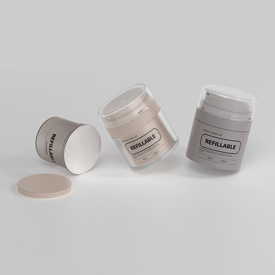 Sampel gratis 50ml botol pompa tanpa udara yang dapat diisi ulang untuk lotion serum dasar